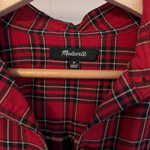 Madewell Ex Boyfriend Button Down in Red Plaid Patchwork - Picture 3 of 6